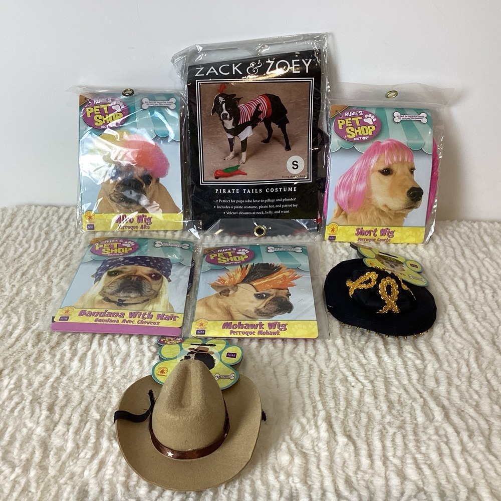 Pet Costume Lot by Rubie's Small/Medium Pirate Cowboy Hats Wigs Dog Dress Up